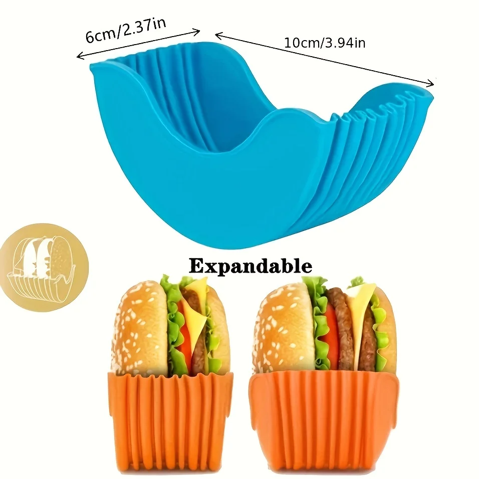 Hamburger Holders 4pcs Retractable Hamburger Holders Hamburger Fixed Box Sandwich Burger Clip Rack Washable Silicone French Fry Sauce