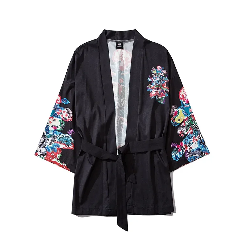 

Japanese Kimono Jacket crane Print Harajuku 2021 Hip Hop Men Japan Streetwear Jacket Summer Thin Clothing Loose Kimono