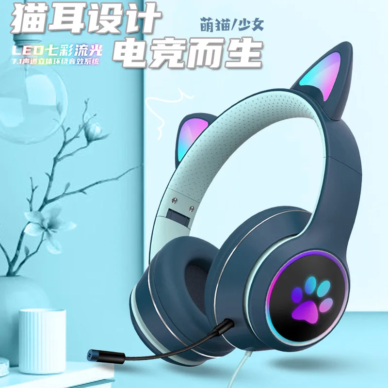 猫の耳-LEDゲーミングヘッドセット,ステレオヘッドセット,ビデオ