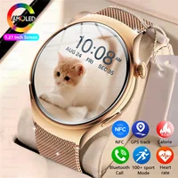 pour huawei ios femmes montre 4 mini montre intelligente amoled nfc horloge de fréquence cardiaque bt appel gps dame smartwatch pour femmes cadran personnalisé rose