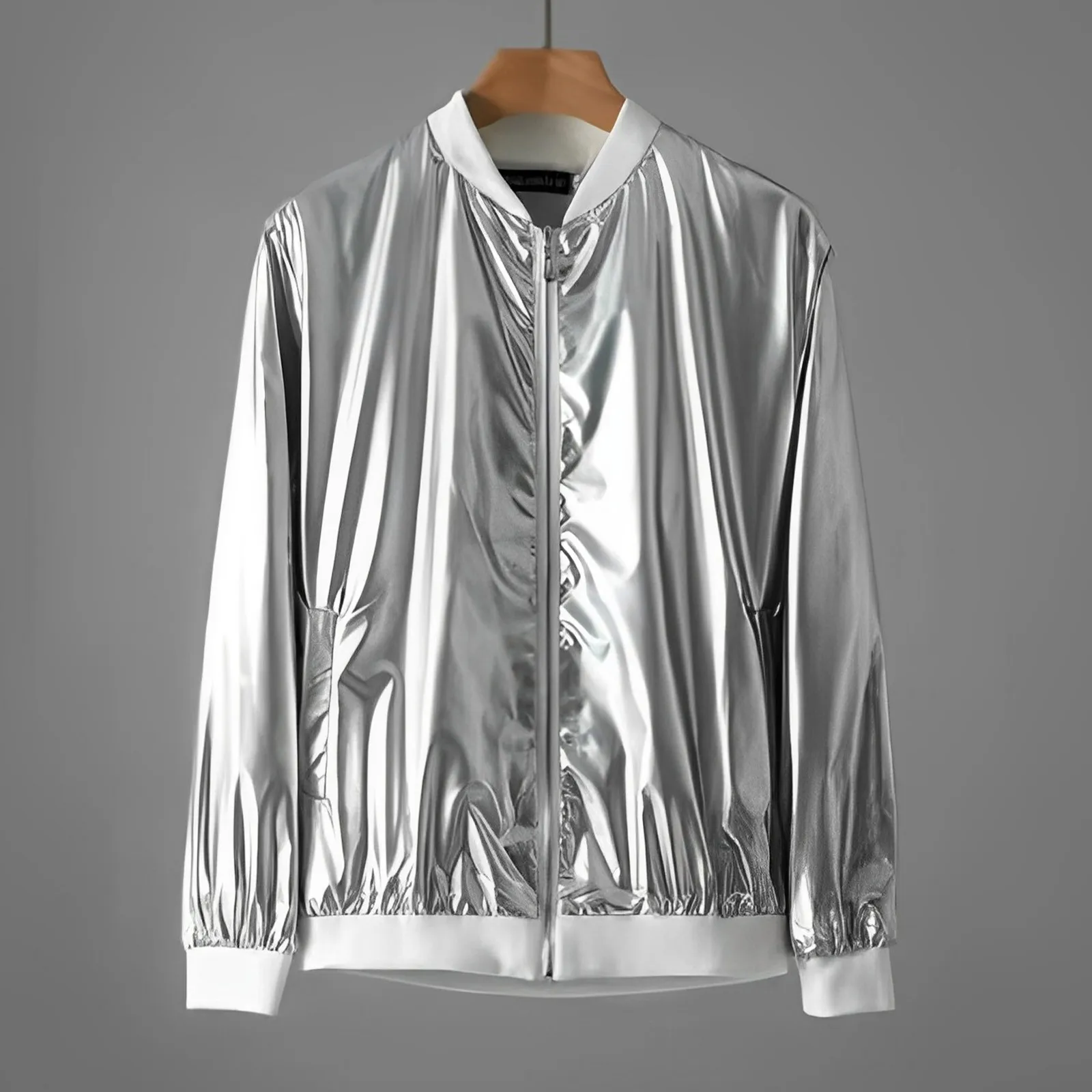 Men Jacket Sparkling Long Sleeve Outerwear Keep Warm Cotton Blend Coat Autumn Shining Men Zip-up Jacket Streetwear Daily Wear