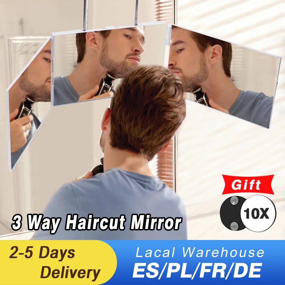 3 Way Mirror With Led Light,360 Mirror,trifold Portable Barber Mirror,height  Adjustable Hanging Mirror For Self Hair Cutting,shaving,styling And More.