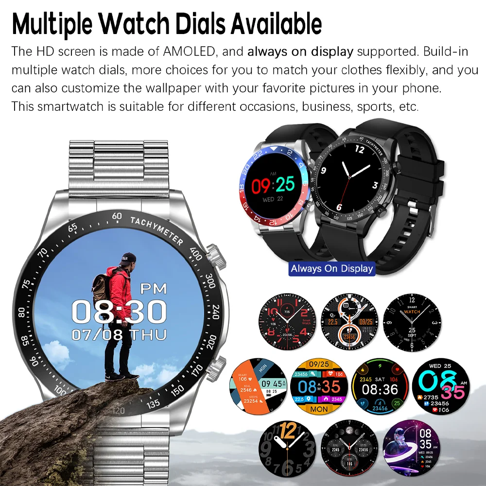 2026 new NFC smart watch 1.43 AMOLED HD screen Bluetooth call sleep monitoring breathing exercise timing men's smart watch IP68 2