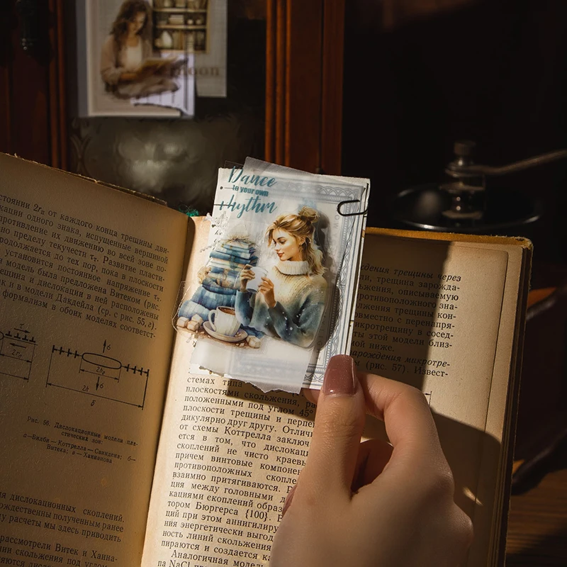 Yoofun 6x200cm Vintage Reading Girl PET Tape Planner DIY Card Making Scrapbooking Journal Cup Mobile Planner Tape Stickers 4