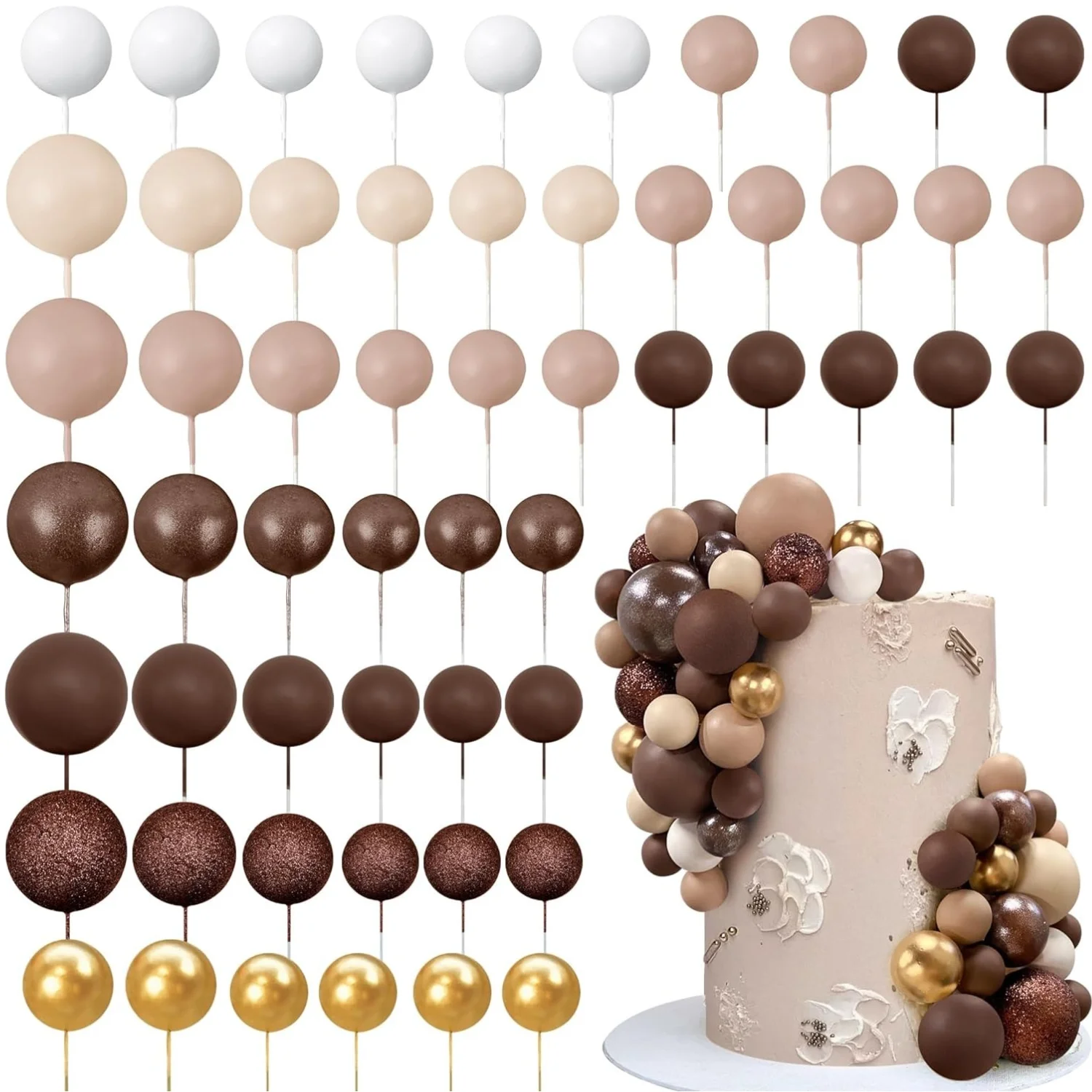 56 Stück Kugel-Kuchenaufsätze – bunte Perlen-Kuchendekorationen für Geburtstag, Hochzeit, Cupcakes, Ball, Partyzubehör, DIY-Dessert-Dekoration – Detail 19