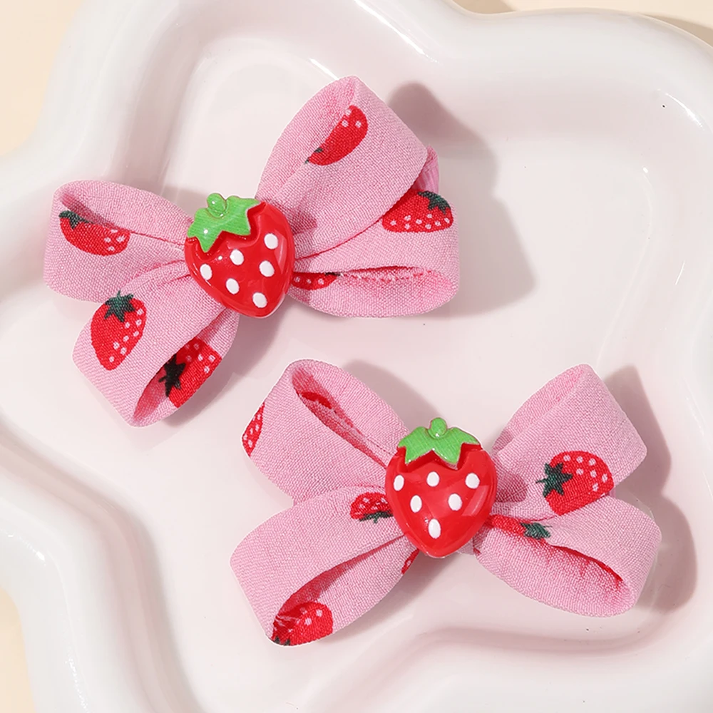 2Pcs Sweet Strawberry Hair Clips For Girls Elegant Strawberry Print Pink Hairpins Children Trendy Headwear Hair Accessories