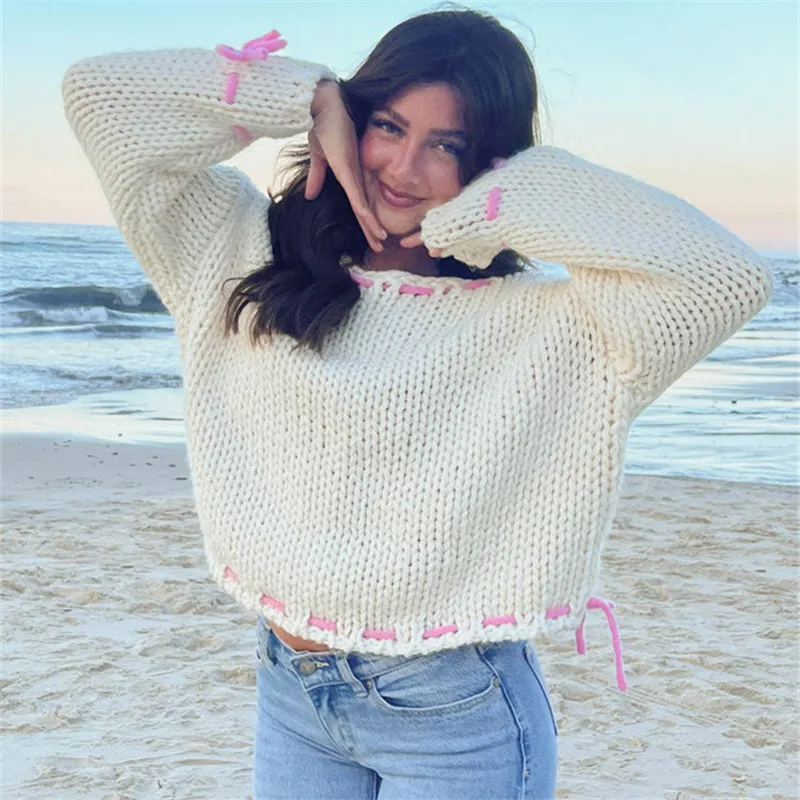 Gaono Women Y2k Long Sleeve Loose Sweater Top Teen Girls 90s