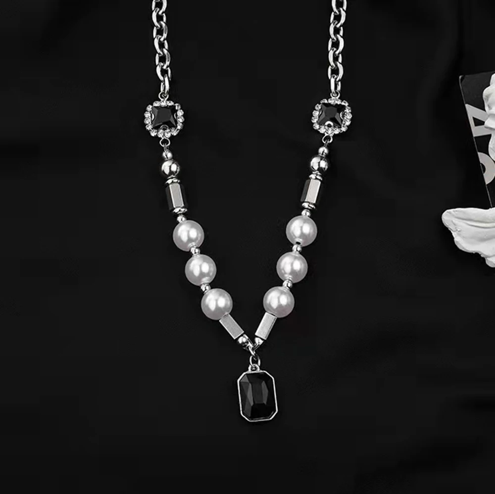 Hip-hop Rhinestones Pendant Pearl Necklace Men Steel Necklace Mens Jewellery Man Necklac pendant necklaces pendant necklace pearl necklace fashion necklace