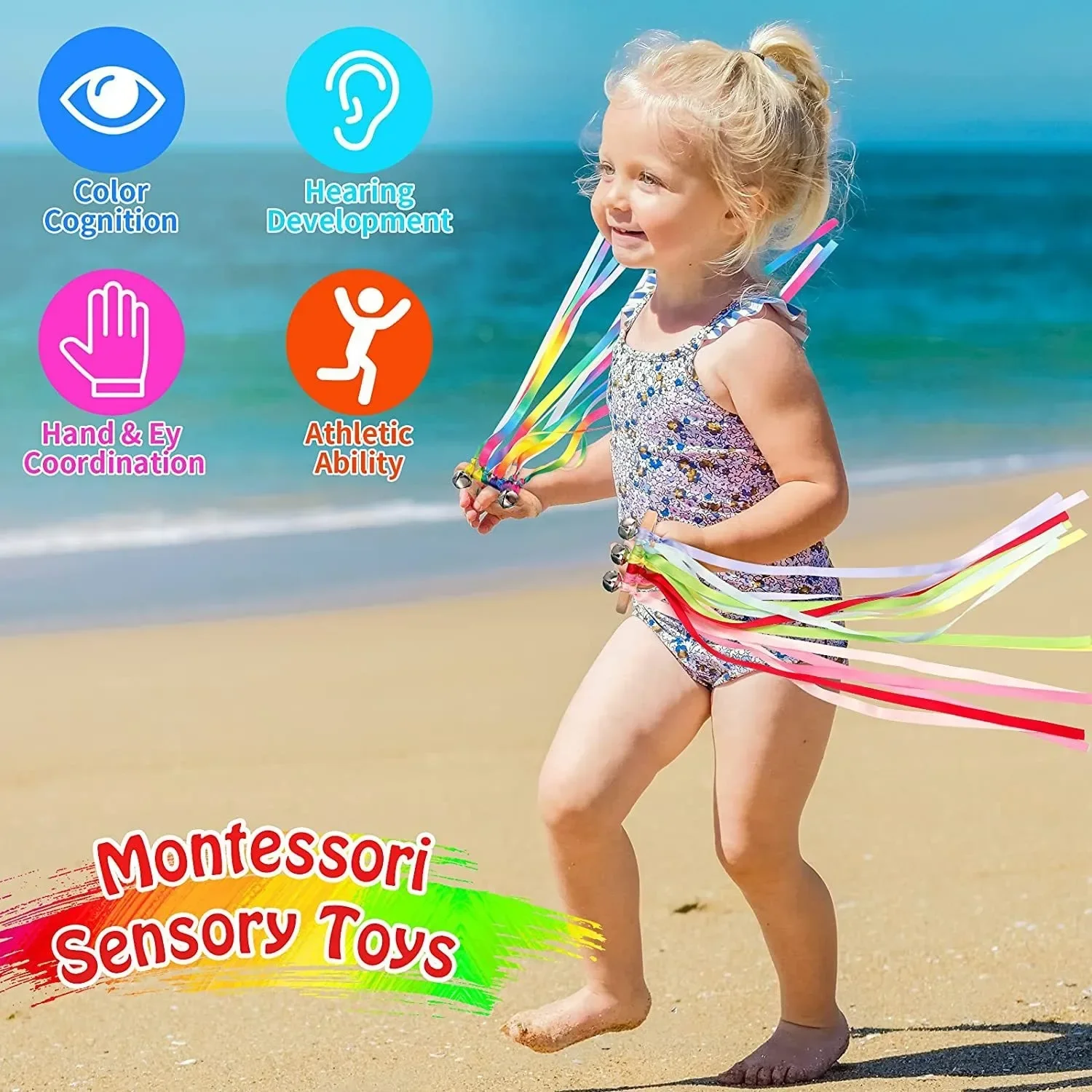 Montessori Style Sensory Toy BPA-free Non-toxic Baby Ribbon Ring Newborns Upwards Develop Colour Recognition Sensory Toy 4