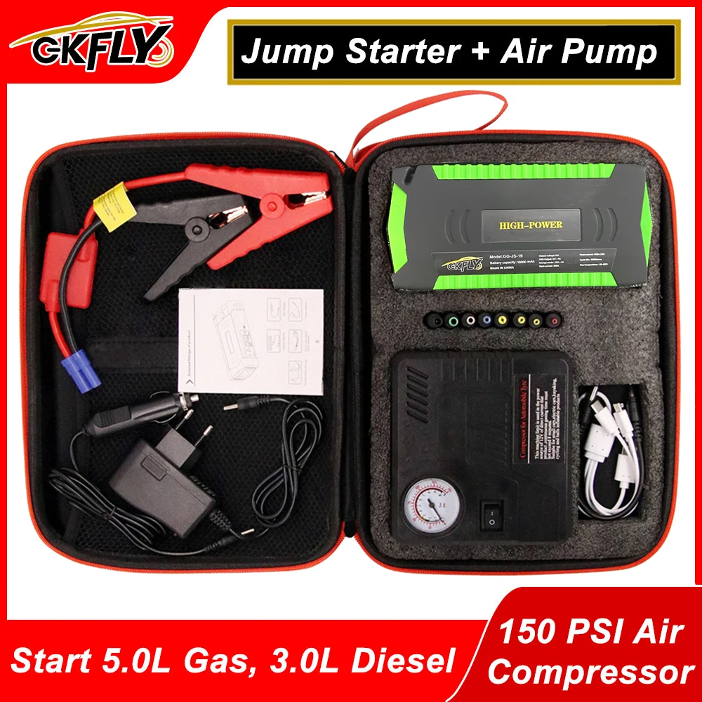 

GKFLY 12V Car Jump Starter With Air Compressor Starting Device 16000mAh Multifunction Charging Power Bank 3 Mode LED Flashlights