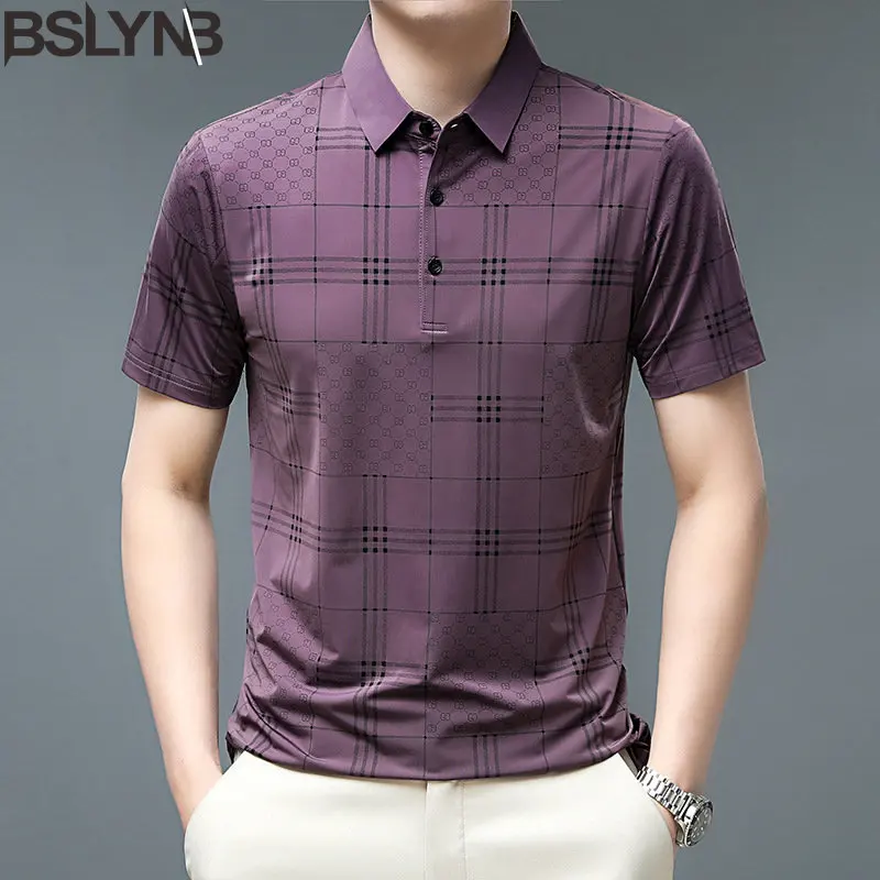

Summer Short Sleeve T-Shirt for Men Collar TShirt Tide Brand Plaid Menswear Business Polo Shirt