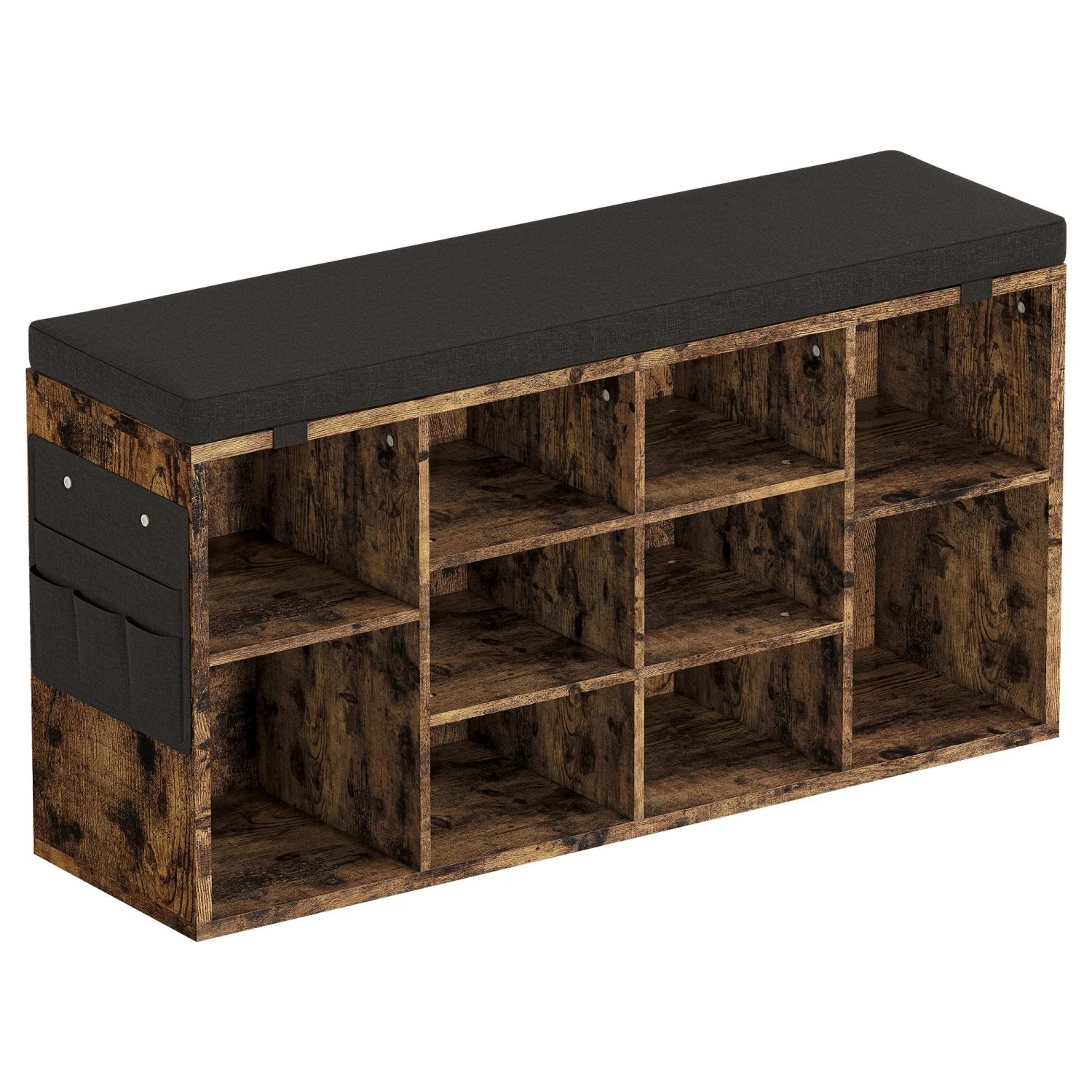 Schuhbank mit Kissen, Schuhaufbewahrungsbank mit 10 Fächern und verstellbaren Regalen, Eingangsbank für Schlafzimmer und Wohnzimmer – Detail 3