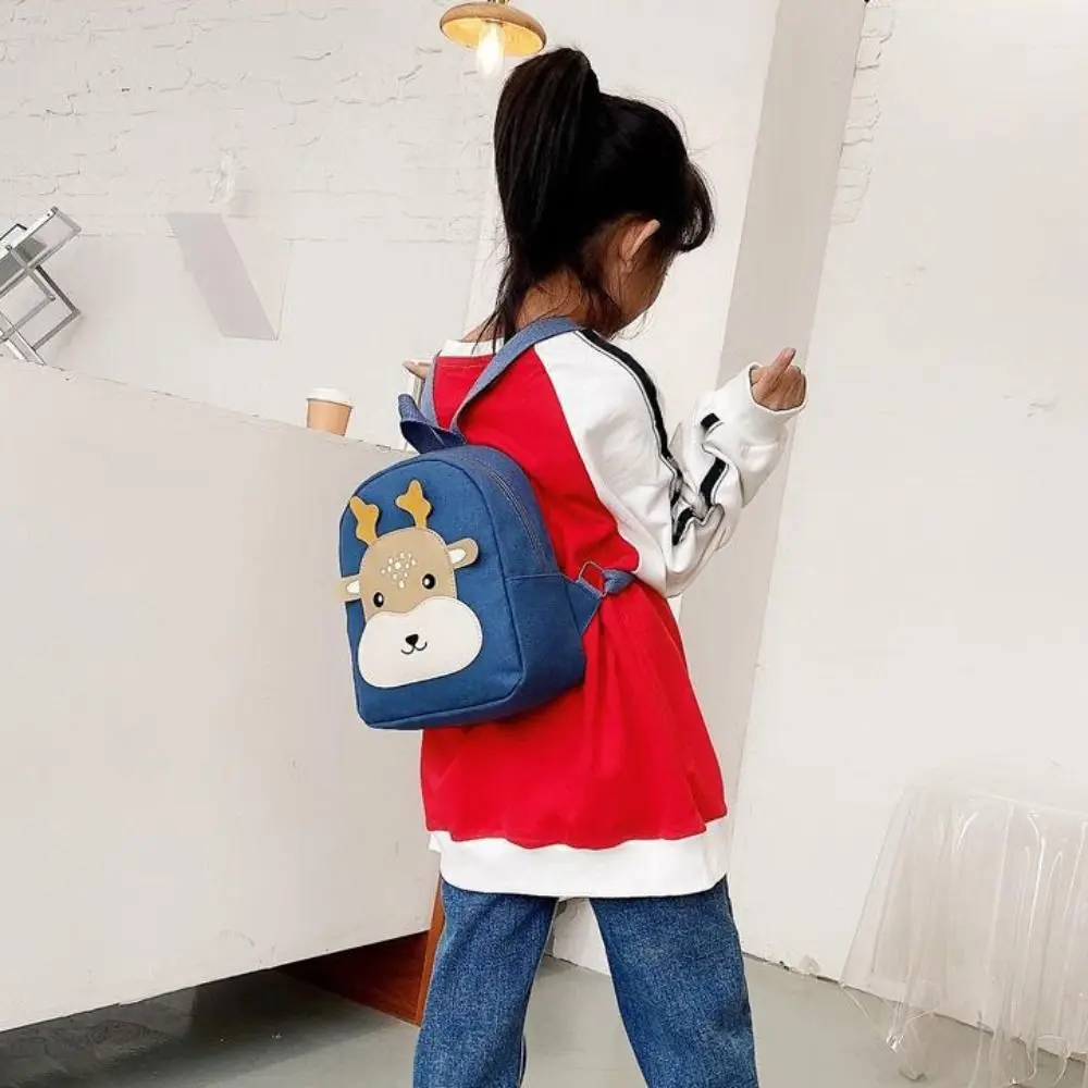 Breathable Canvas Kid Backpack Deer Print Fashion Color Little Deer Schoolbag Lightweight Cartoon Canvas Schoolbag Kindergarten 2