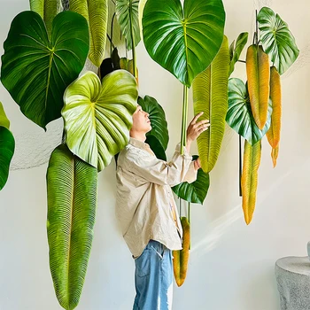 Simulation of Large Branches and Leaves Vine Green Velvet Banana Leaf Green Plant Home Decoration Artificial Plants 1