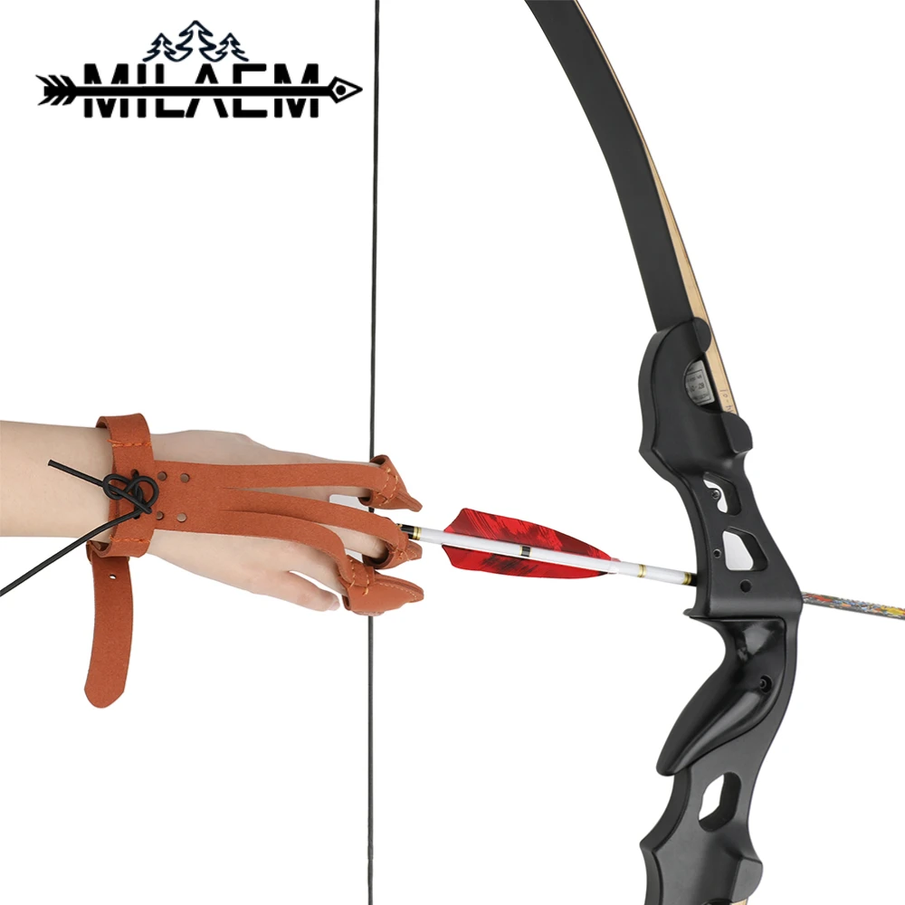 1 Pc Archery Target 3 Fingers Guard Protective Gloves Longbow/Recurve Bow Outdoor Adults Training Shooting Hunting Accessory