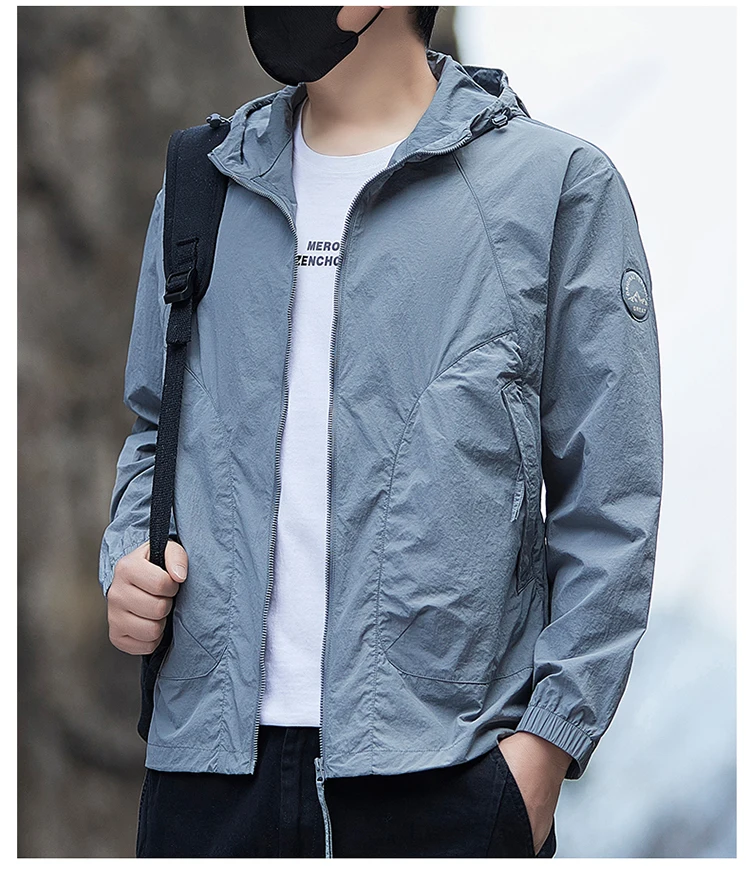 Men's Waterproof Hooded Jacket with Zipper Closure & Pockets Casual Outerwear S1b8ce8bc4c774f03b2520d43f0d7c078H