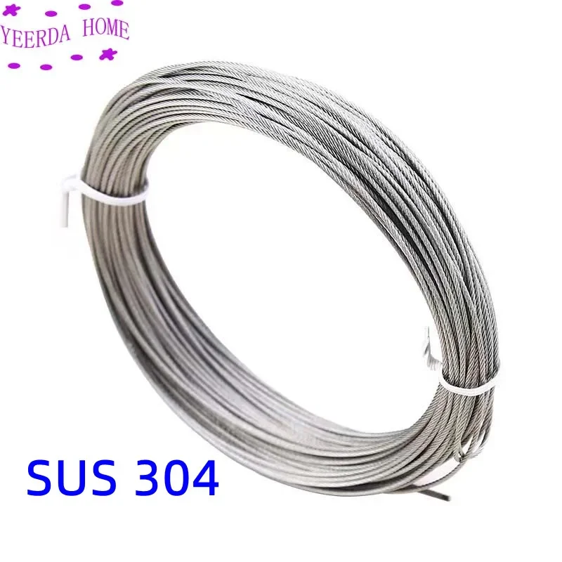 20/50/100 เมตร 304 สแตนเลสสตีลเชือกตกปลายกสาย Clothesline เส้นผ่านศูนย์กลาง 0.2/1 /2/3/4/5 มม.กันสนิม 1