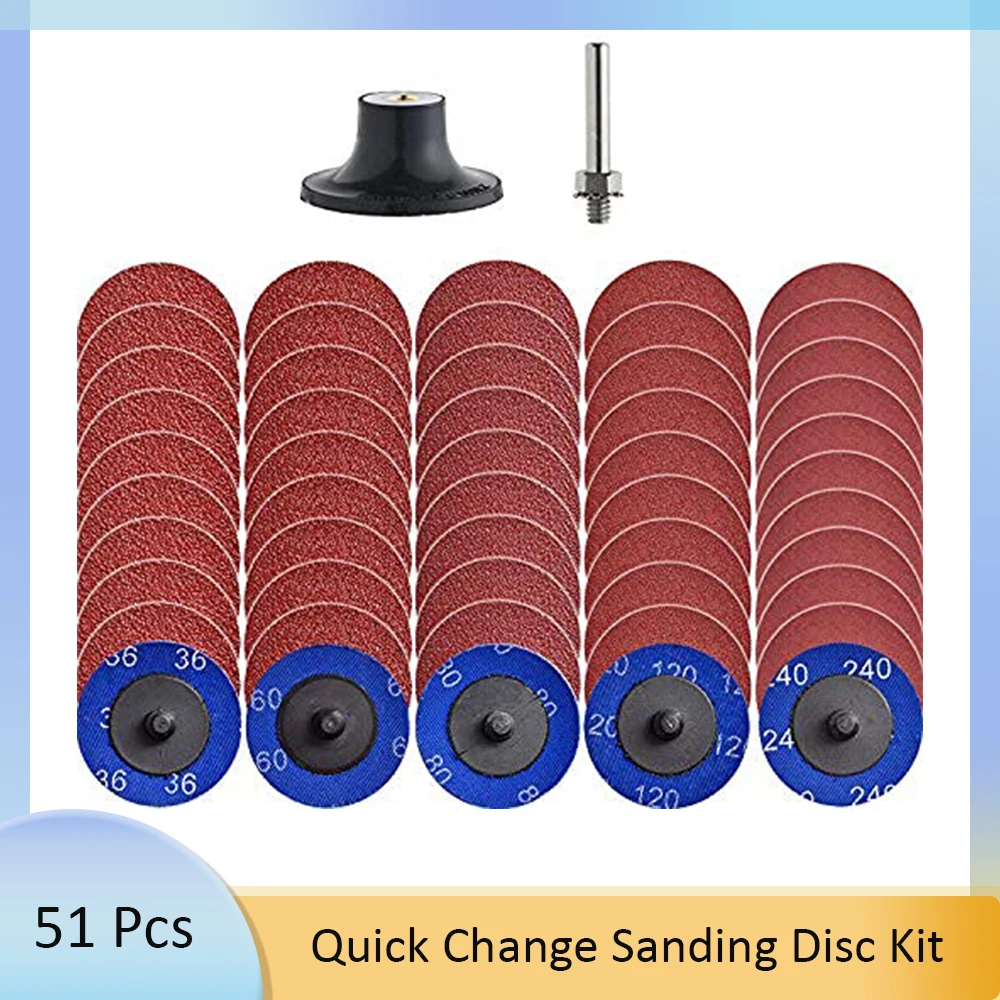 

50Pcs 2 inch Roll Lock Quick Change Discs Set Sanding with Holder for Die Grinder Surface Prep Strip Grind Polish Rust Removal