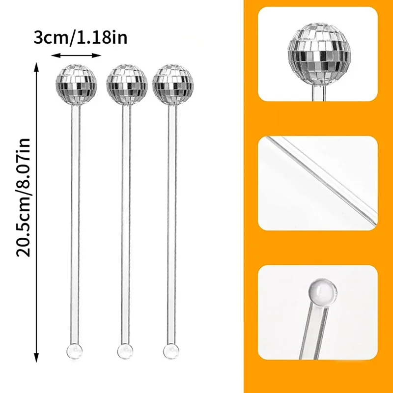 10/24 Pcs Disco Ball Drink Stirrers | Plastic Mini Sparkling Cocktail Stir Sticks | Home Bar, Party & Tumbler Decor