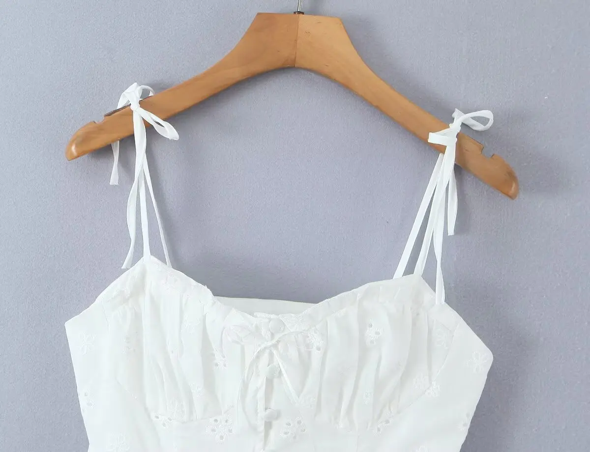 HH Damen Sommer Mode Vielseitiges Nischen-Design Sexy Rückenfreies Trägertop+Eleganter Rock mit Blumenstickerei und Integriertem Sicherheitsunterrock Mujer – Detail 6