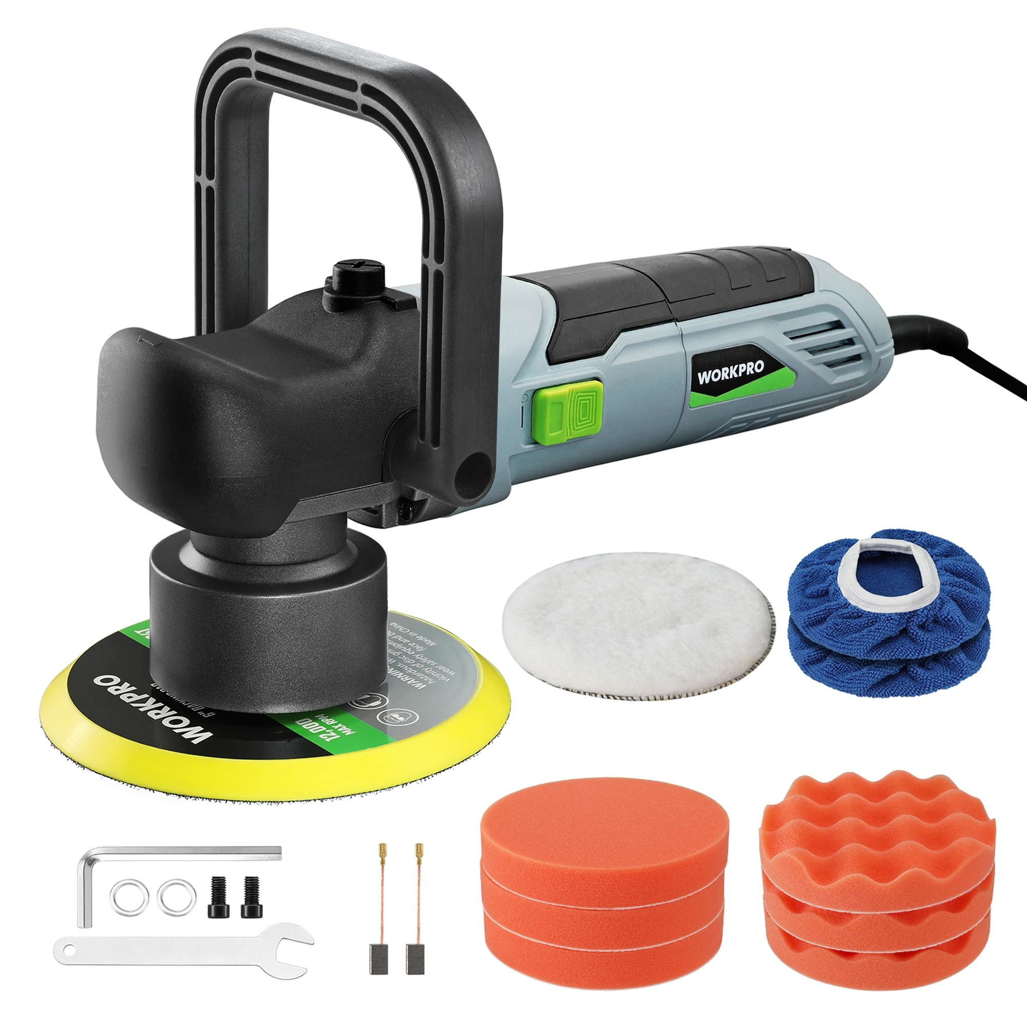 WORKPRO Car Buffer Polisher Kit, 6 Inch 6400RPM Dual Action Polisher with 6 Variable Speeds, 7A Orbital Buffer