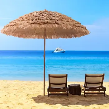 6.23ft/1.9m Height Beach Umbrella Tilt Outdoor Patio Umbrella Height Adjustable Natural Tiki Umbrella 8 Ribs for Beach Pool 1