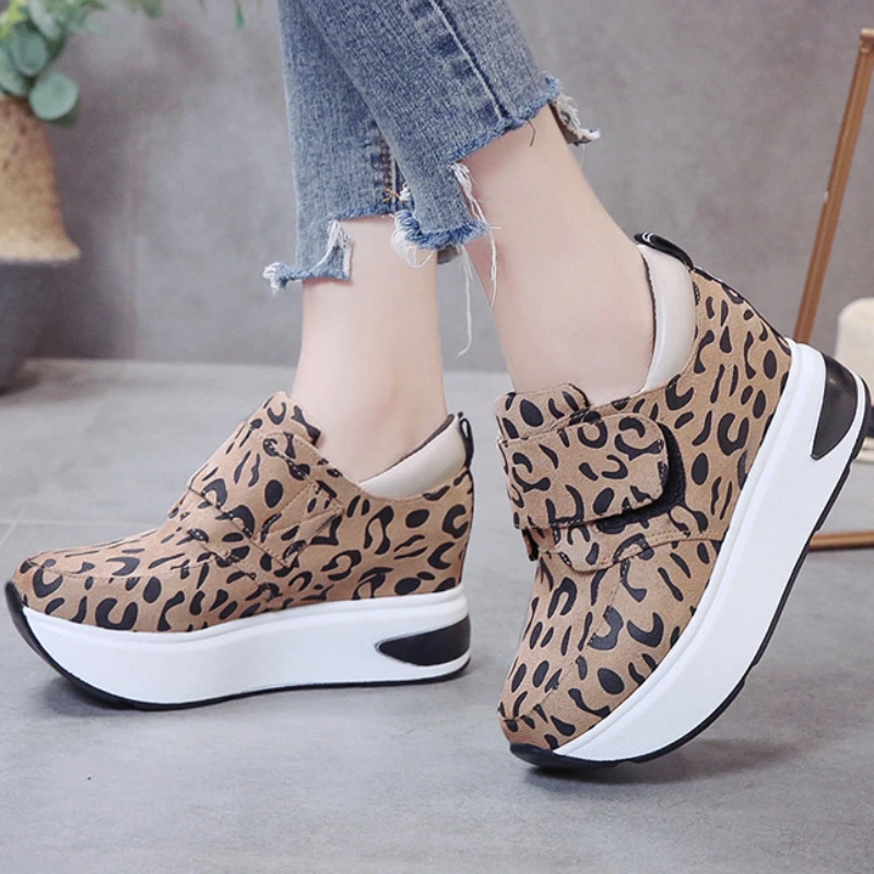 Leopard Print Platform Sneakers Women's Shoes Korean Style Inner Height Increasing Loafers Zapatillas - Flats - AliExpress