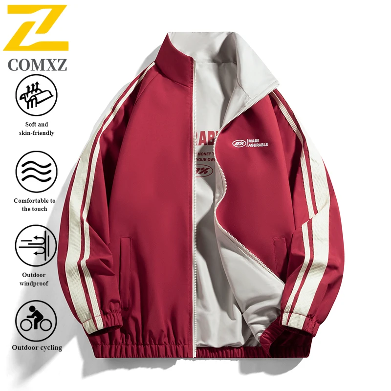 EiAO Jacket Striped Reversible  Men Women Stand Collar Casual Coat Waterproof Windproof Outdoor Print for Hiking Camping Fishing