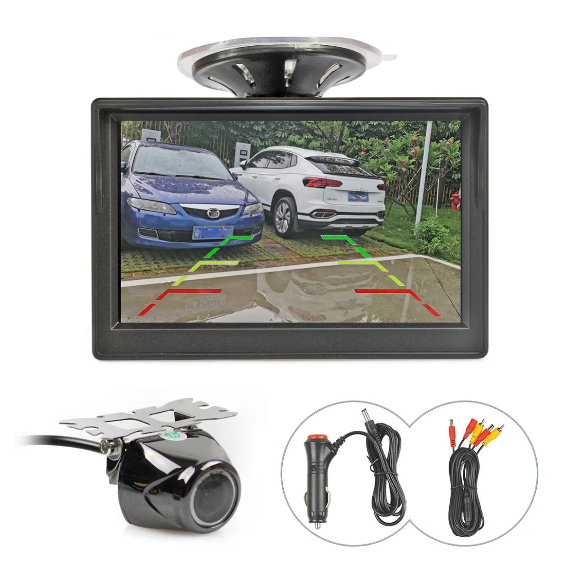 5.0" TFT Car LCD Monitor With Suction Cup Holder Support Rear View Camera Black