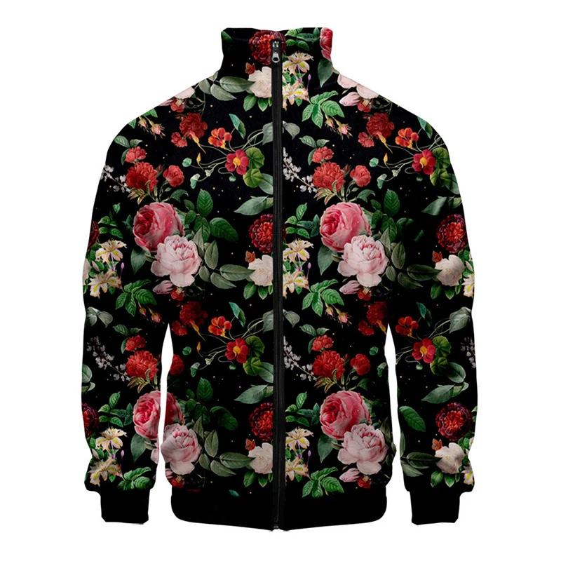 thumbnail image 1 of Chaqueta retro con estampado 3D de plantas y flores para hombre, abrigo de calle de gran tamaño, chaqueta con cremallera y estampado floral, ropa para mujer y niño, 1 of 4