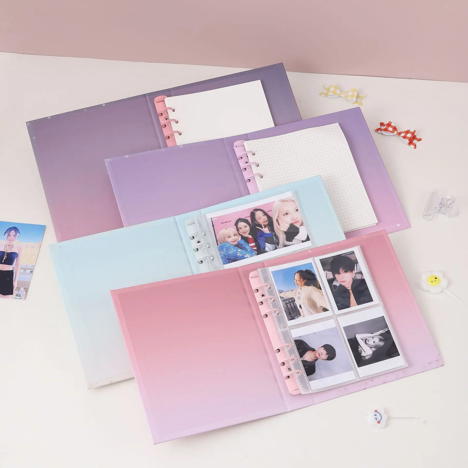 A6 A7 Erweitern Binder Kpop Photocards Sammeln Buch Postkarte Halter und 10PCS Ärmel Journal Agenda Planer Schule Schreibwaren