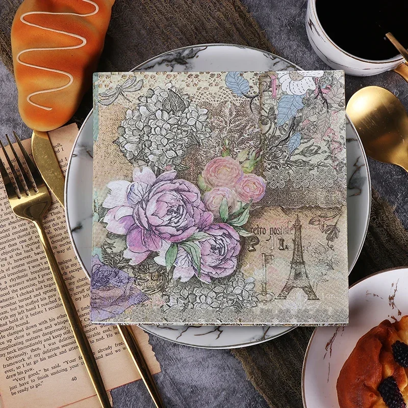 20pcs/Pac 33*33cm New Pylon Printing Napkins Colorful Paper Napkins Butterfly Bone Bart Handmade DIY Material Paper Placemat paper napkins disposable paper placemats