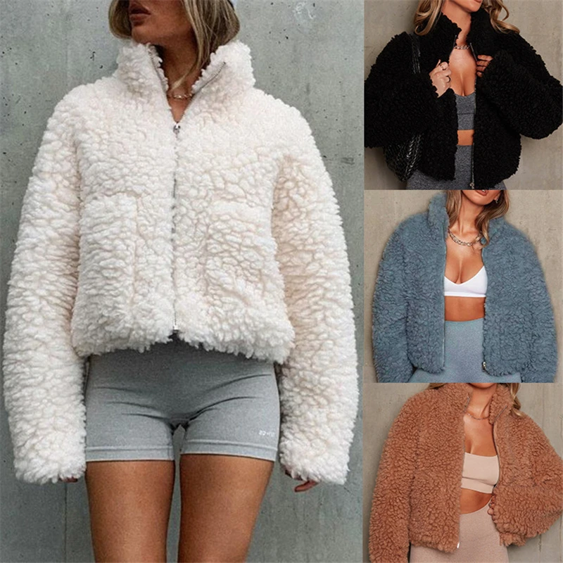 Women's Lamb Wool Coat Loose Fur Short Jacket Female Thick Plush Tops Casual Fleece Zipper Outerwear Autumn Winter 2024