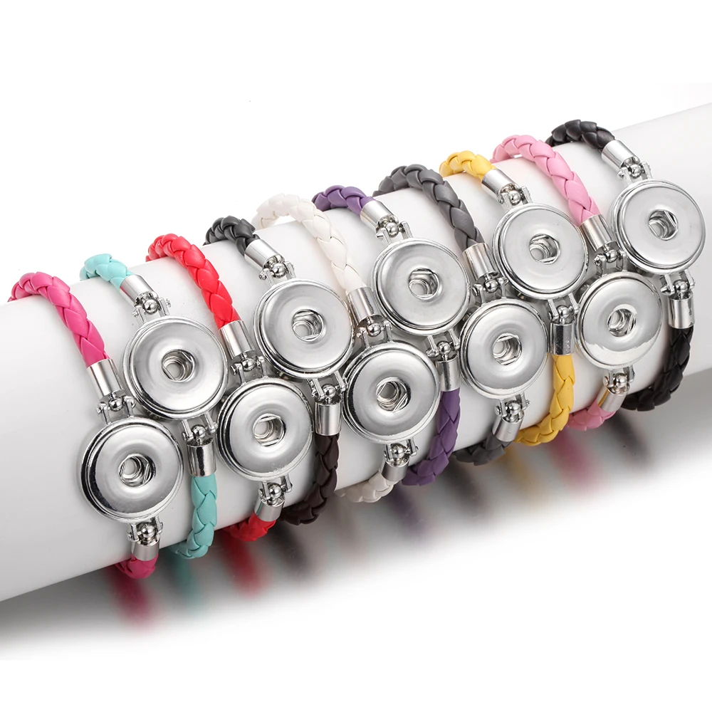 Snap Jewelry Bracelets 10mm Beads Leather 18mm Snap Button Bracelet Handmade Elastic Bracelet Women 10pcs/lot bracelet jewelry