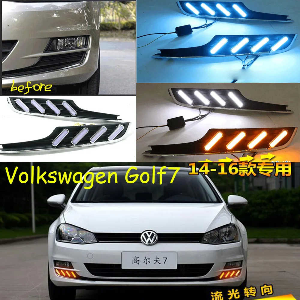 

Автомобильный налобный фонарь на бампер для Golf7, дневсветильник для гольфа 7 2014 ~, автомобильные аксессуары светодиодный ные ДХО, фары для Golf7, противотуманные фары