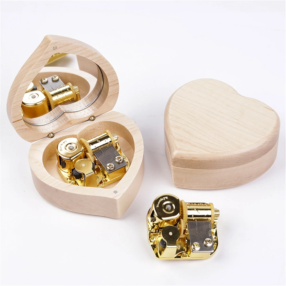 Music box Wooden heart shaped music box maple wood 18 tones clockwork musical box Swan Lake Summer Moving Castle birthday gifts for lovers