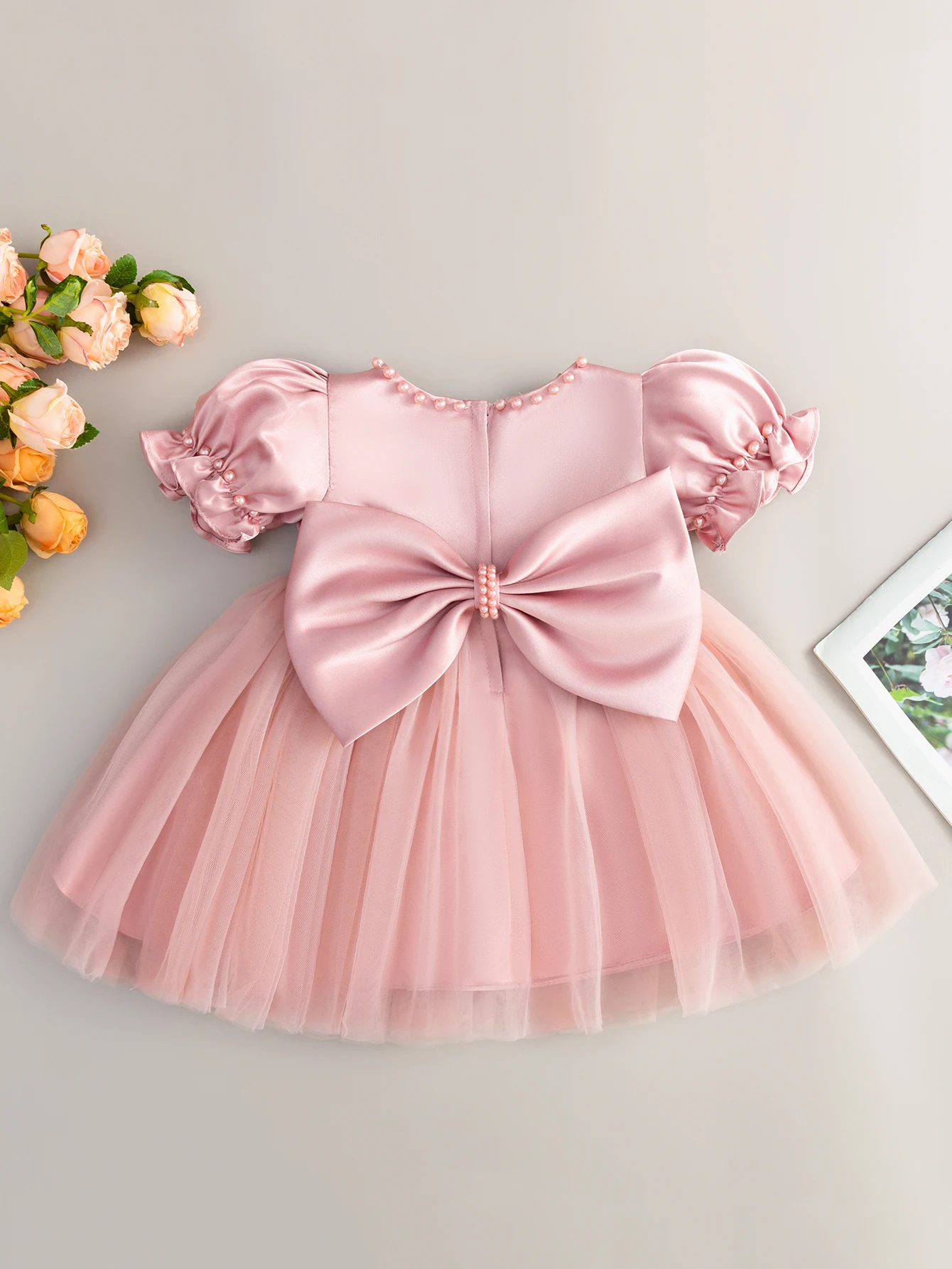 Elegant Sky Blue Satin Princess Dress for Girls with Bowknot - Ideal for Special Occasions