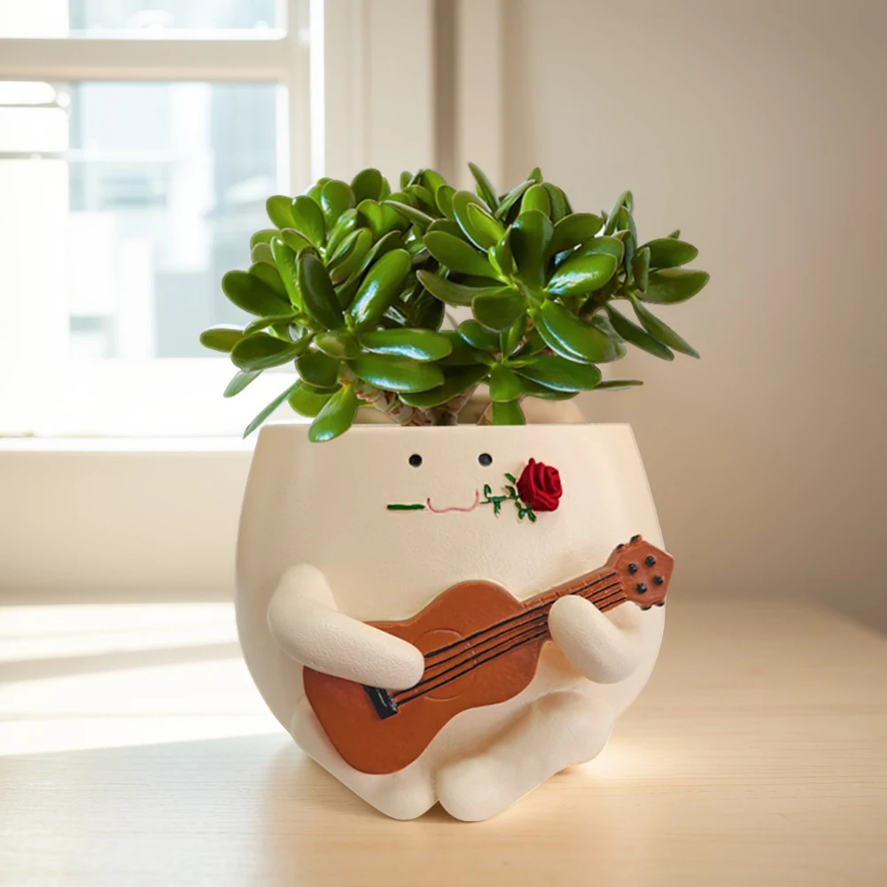 Fioriera Con Faccina Sorridente E Bimbo Che Suona – Vaso Per Piante Grasse – Regalo Originale Per La Festa Della Mamma