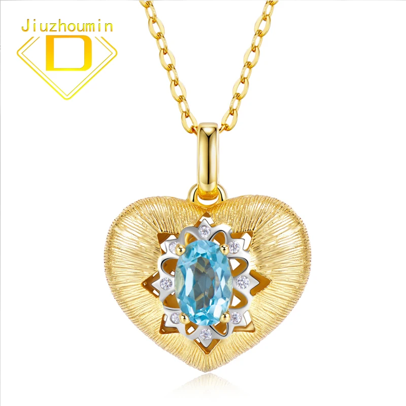 

Pendant Necklace for Women Genuine Natural Topaz Heart Flower Topaz 925 Silver Gold Plated Gemstone Necklace Wed Gift for Girls