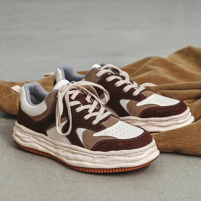 

Brown Mixed Color Dissolving Couples Lace Up Sneakers Breathable Jogging Trainers Dexun Platform Skateboard Shoes Casual Running