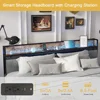 Queen Size Bed Frame with Storage Headboard and Charging Station, 4 Storage Drawers, LED Lights, Metal Support, Bed Frame 3