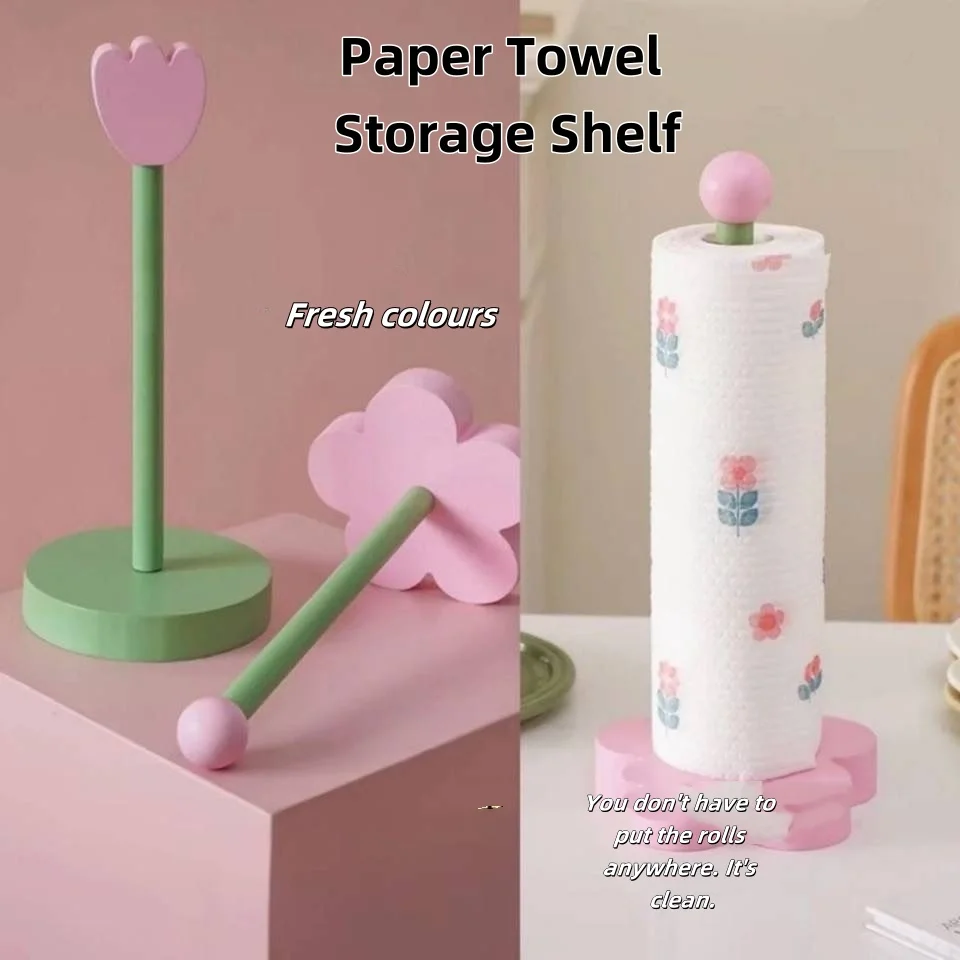 Flower Wooden Paper Towel Holder Creative Storage Shelf for Kitchen and Bathroom Bathroom Decoration paper towel holder