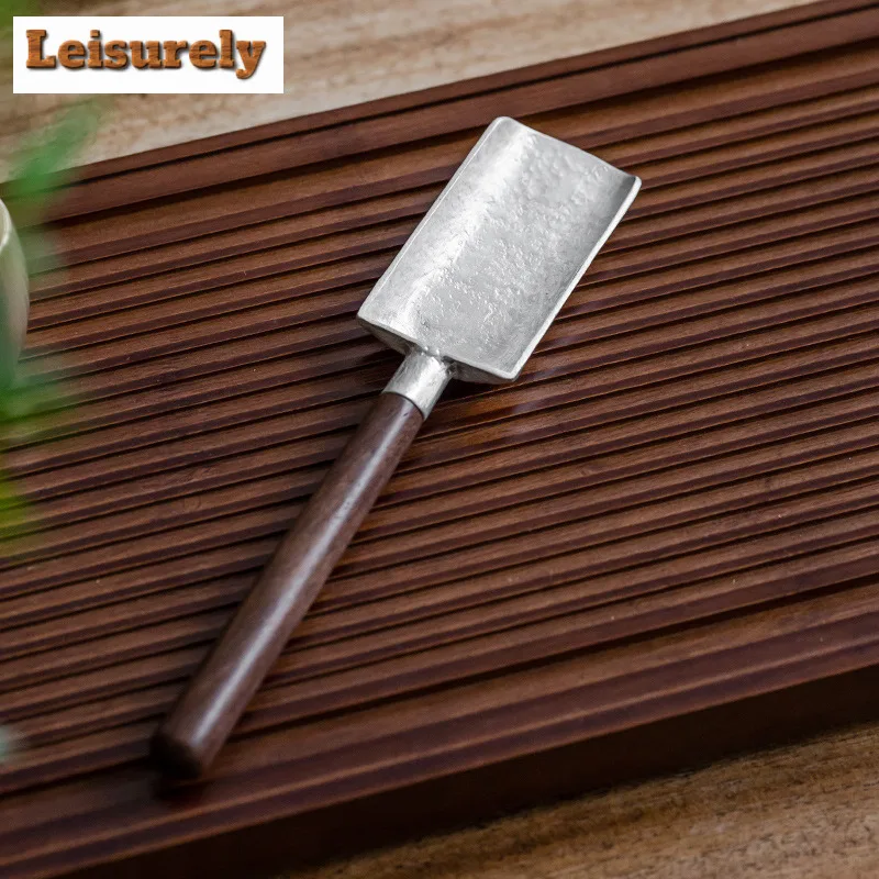 Handamde Rock Pattern Tin Tea Scoop Creative Blackwood Ebony Handle Tea Shovel Chahe Awakening Tea Coffee Ladle Cafes Ornaments