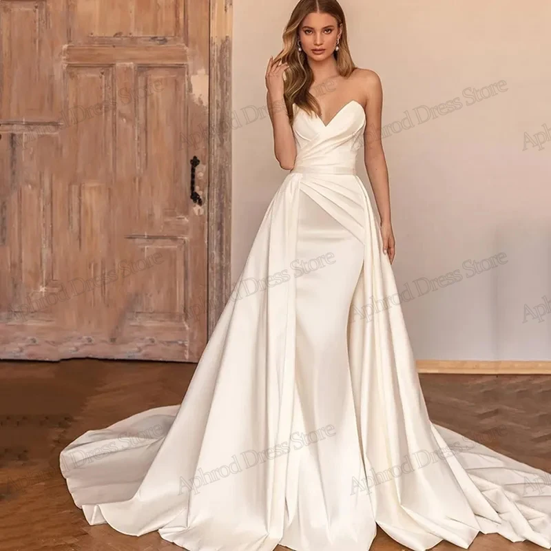 

Elegant Wedding Dresses Satin Sheath Mermaid Simple Graceful Bridal Gowns Sleeveless Backless Robes For Brides Vestidos De Novia