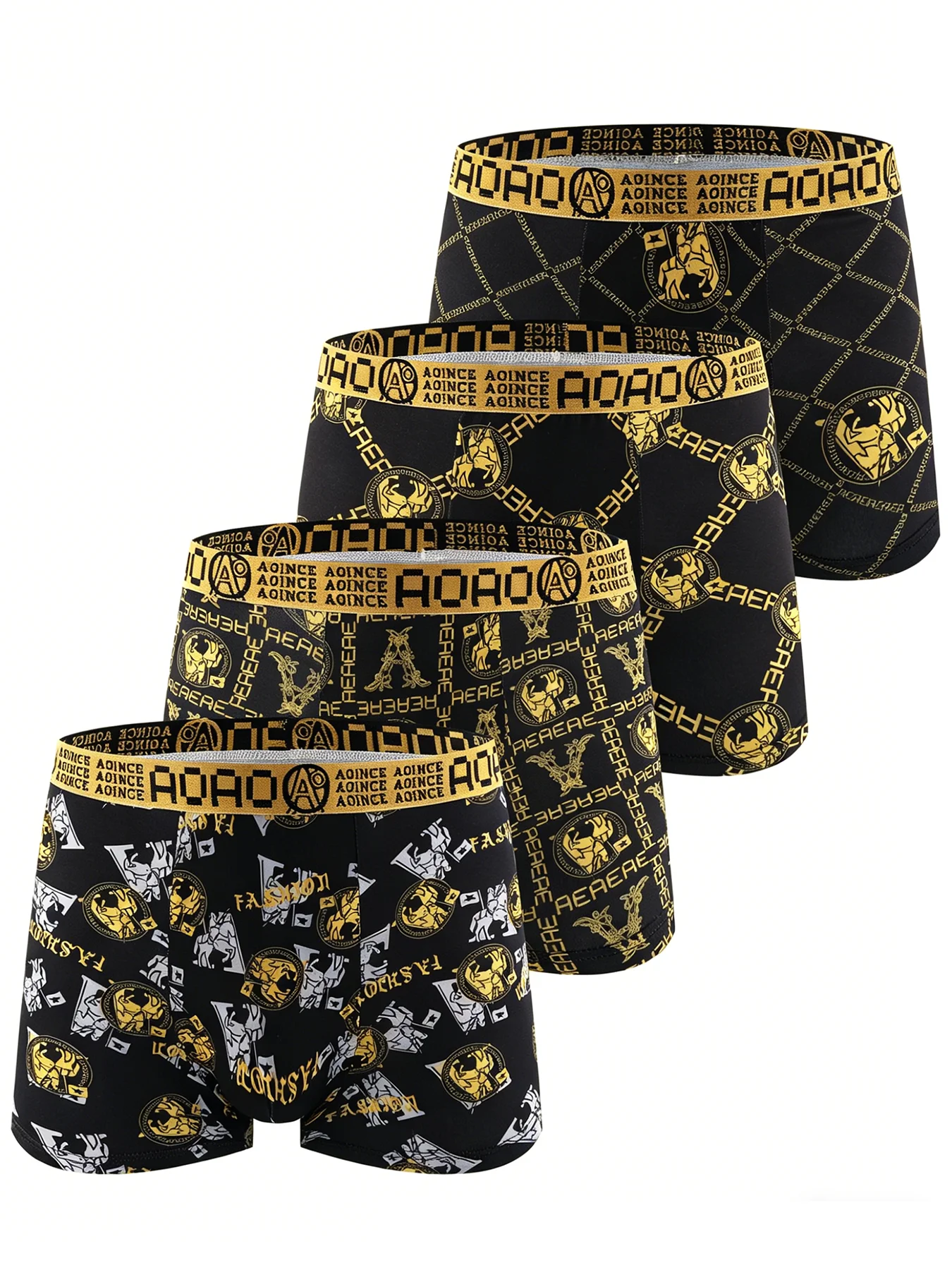 4 Pieces Retro Print Men's Boxer Briefs with Pouch Breathable No Restriction Underwear Trunks U Convex Design Male Underpants 2