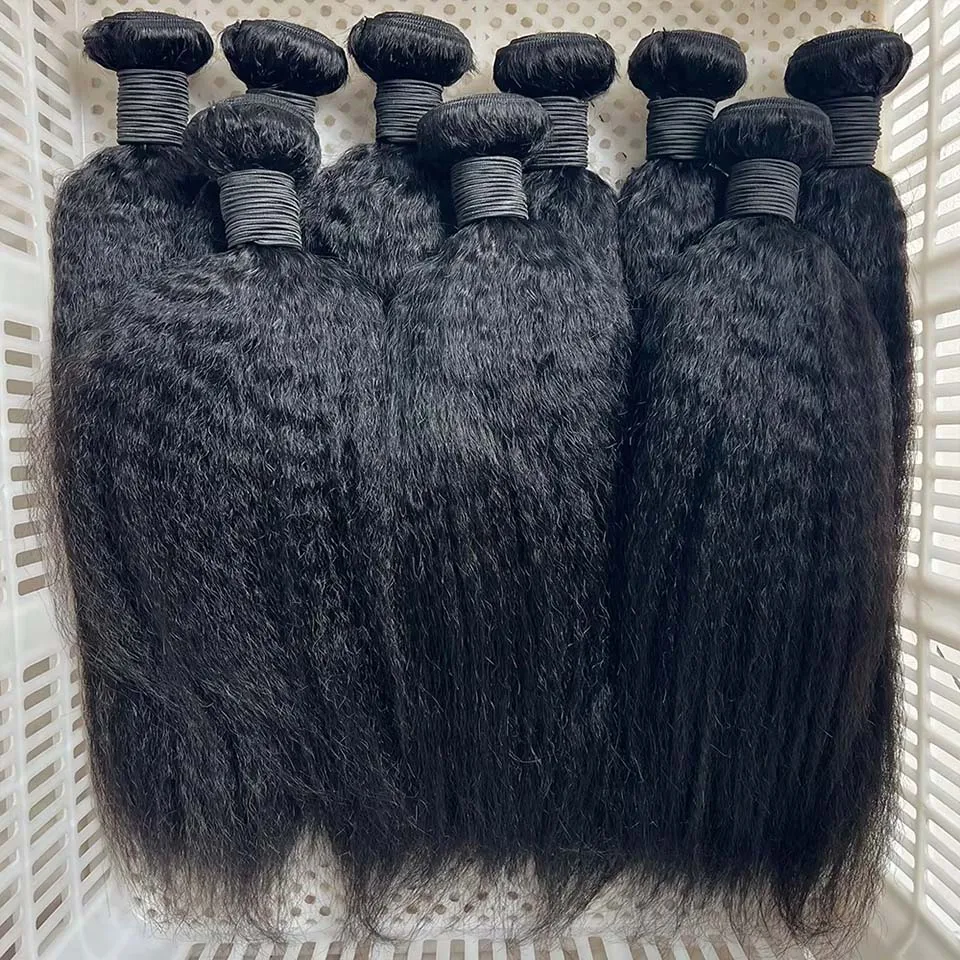 8-40 Kinky Straight Human Hair Bundles Coarse Yaki Weave Bundles Brazilian Raw Human Hair Extensions Sale for Women Double Weft 3