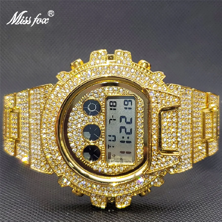

Relogio Digital New Moissanite Luxury Sport Stylish Gold Multifunction Electronic Watches For Men 3bar Reloj Water Resistant