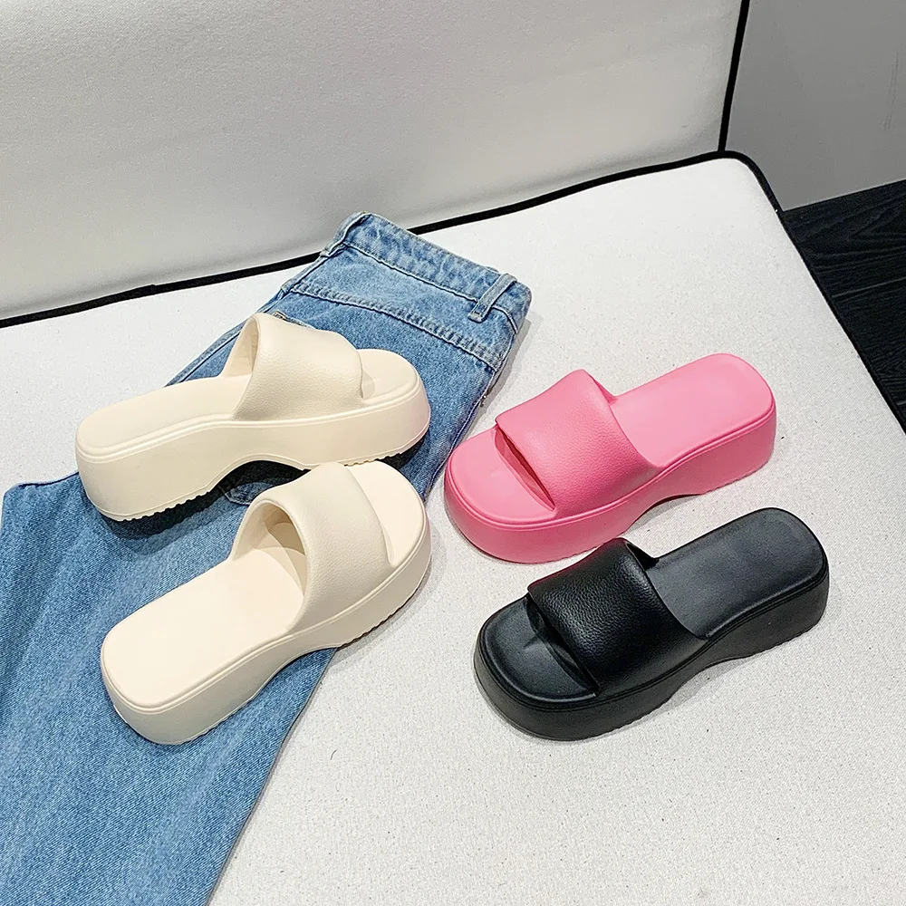 

High Quality EVA Soft Thick Soled Slippers Women's Summer Fashion Wear Slippers Home Home Sandals High Heels Beach Clog Shoes