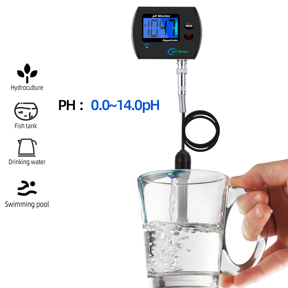 Digital PH Meter Tester Water Quality Online Monitor PH Meter Acidimeter Analyzer for Aquarium Swimming Pool