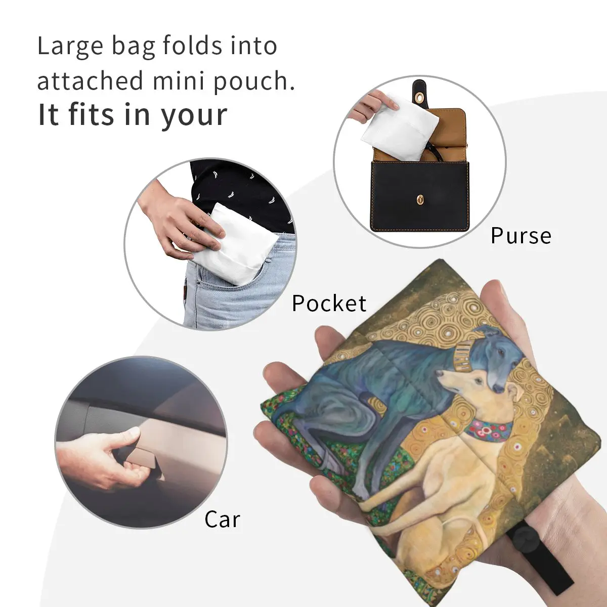 Reusable Gustav Klimt Greyhound Dog Art Shopping Bag Women Tote Bag Portable Whippet Sihthound Dog Groceries Shopper Bags